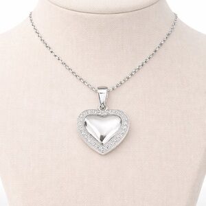 Stamped 925 Sterling Silver Heart Pendant Necklace - Cable Chain